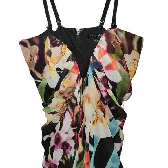 Marciano 0 extra small multi color floral temptation gown maxi high low black - Picture 2 of 6